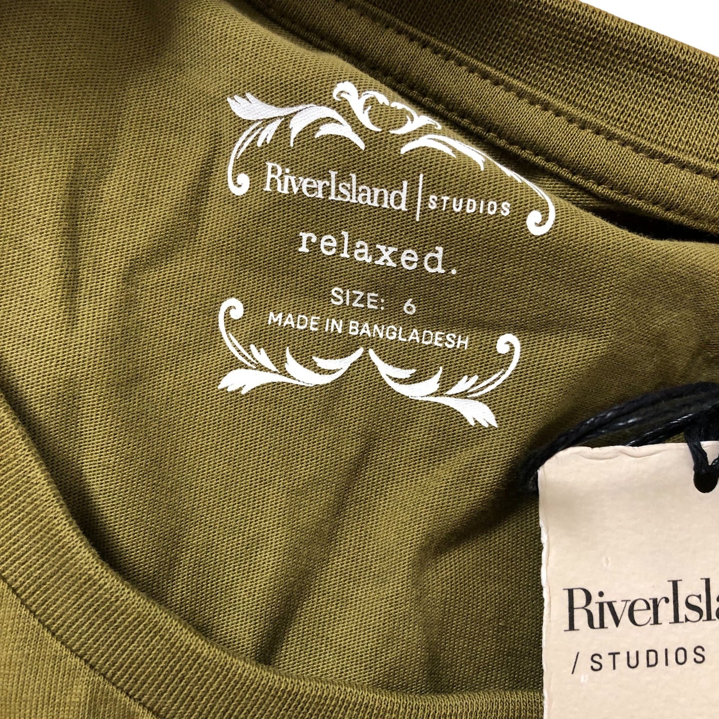 River Island Relaxed T-Shirt Size 6 Women's Olive Green Knot Front