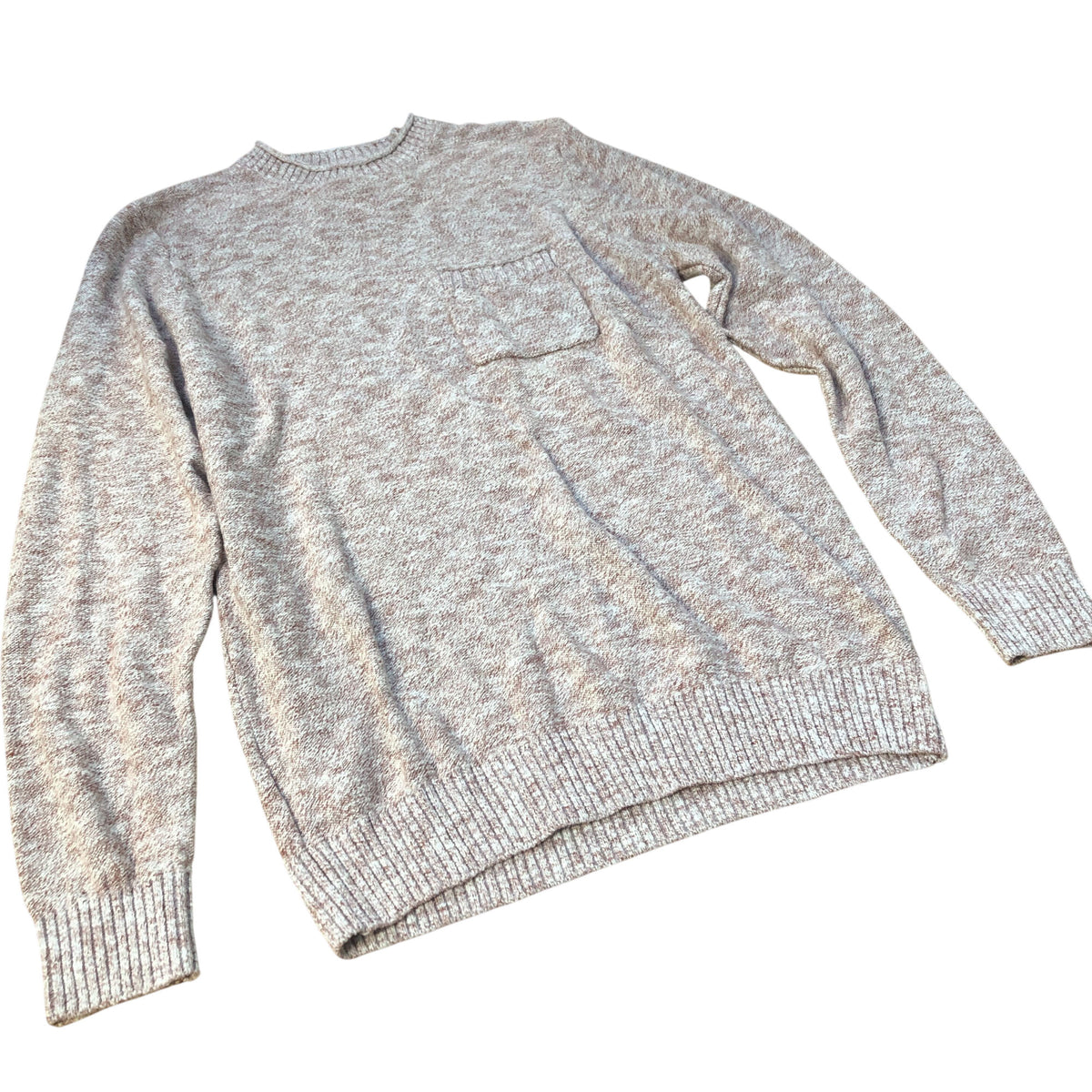 Sweater Knit Top Long Sleeve Crew Neck Pocket Popcorn Small