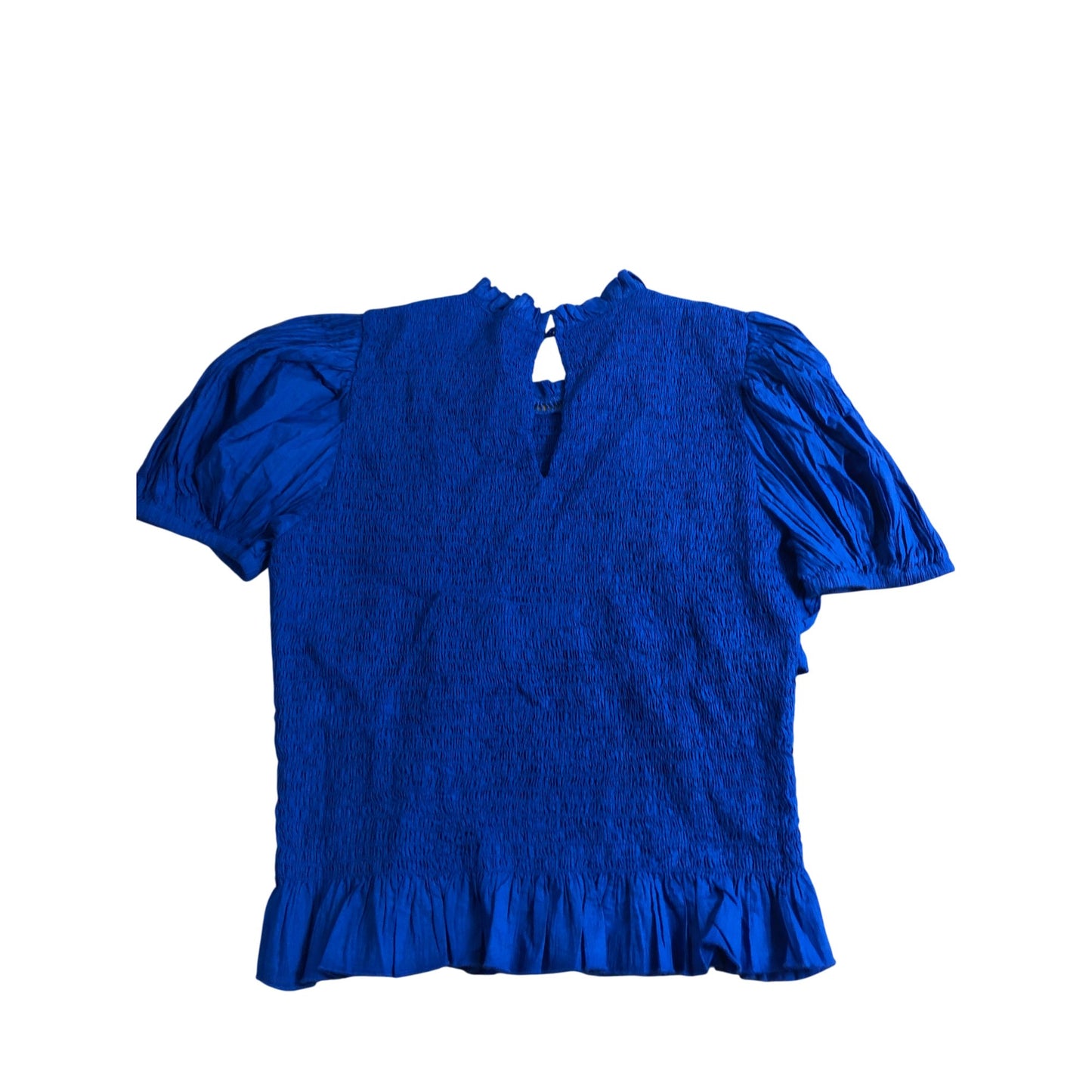 River Island Women’s UK14 Blue Smocked Top with Puff Sleeves and Ruffles