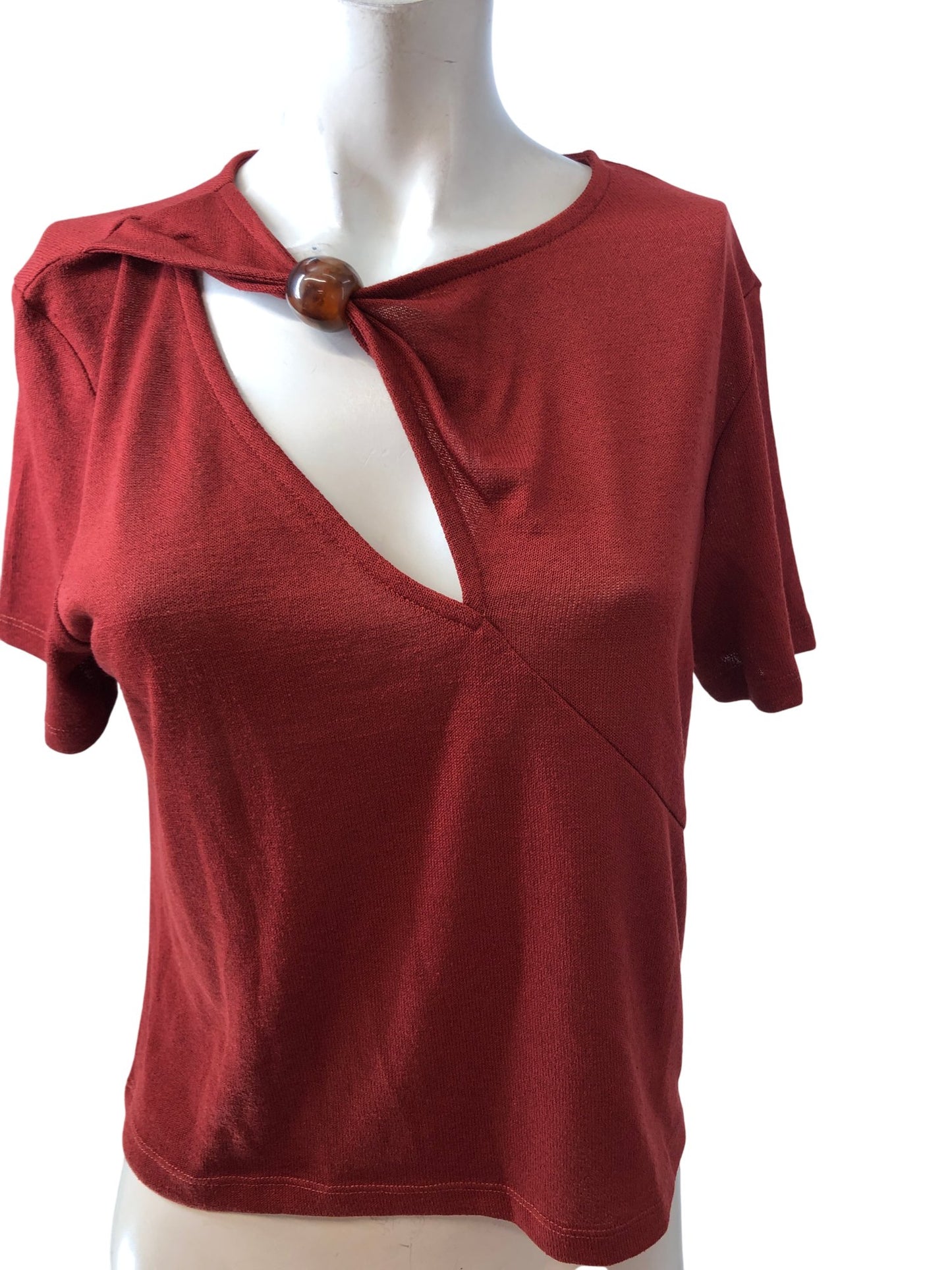 River Island Studios Women's Rust Knitted Top Size S Short Sleeve Stylish