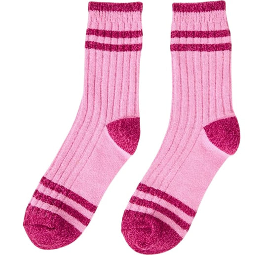 Pink and Burgundy Sporty Stripe Supersoft Socks One Size - Two Pack