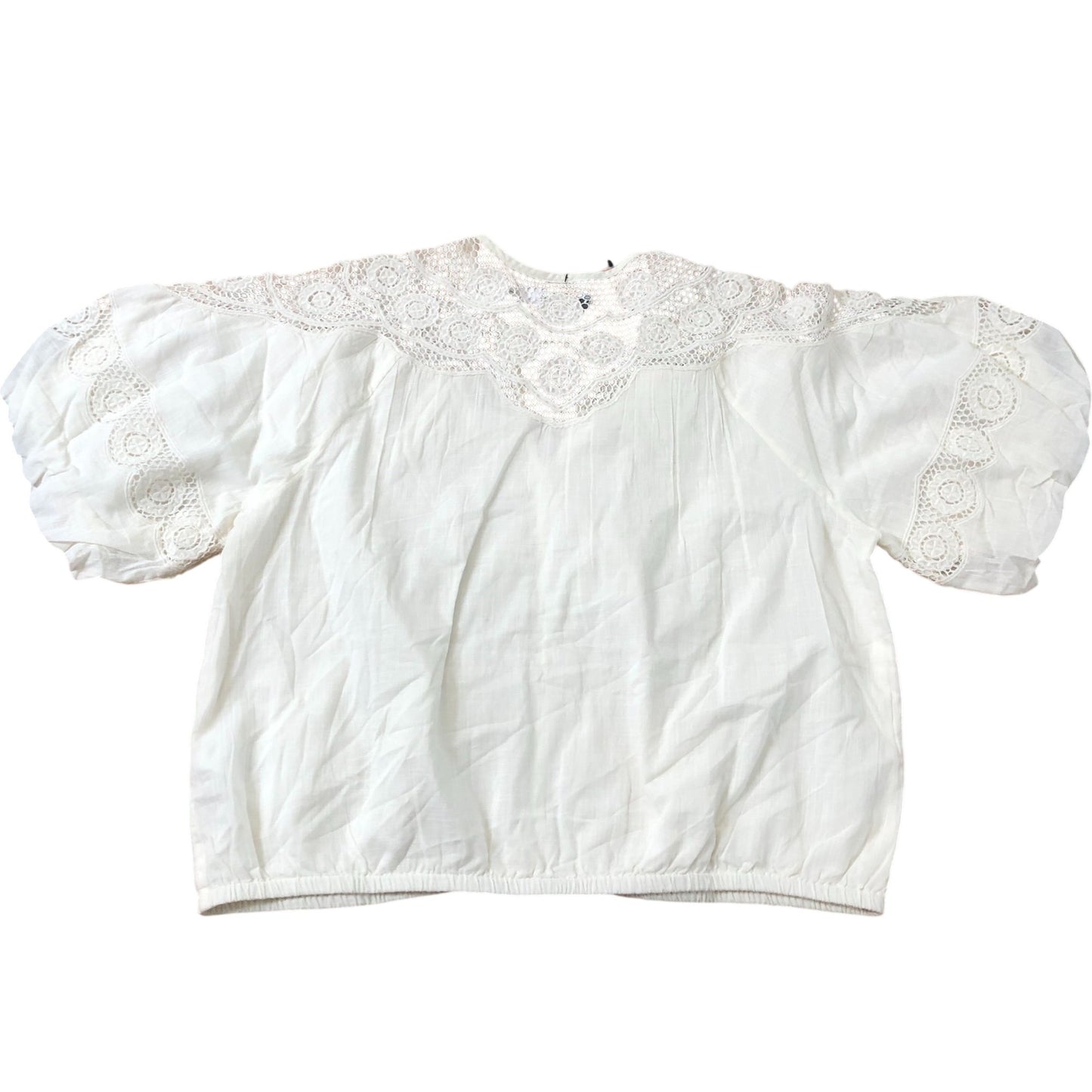 Lace Detail Blouse Size 16 Women's Cream Soft Cotton Puff Sleeve