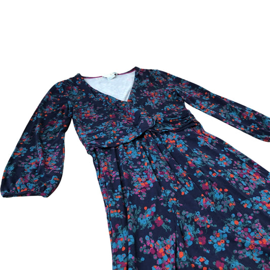 Floral Wrap Dress Women's Long Sleeve Viscose Navy Blue UK12