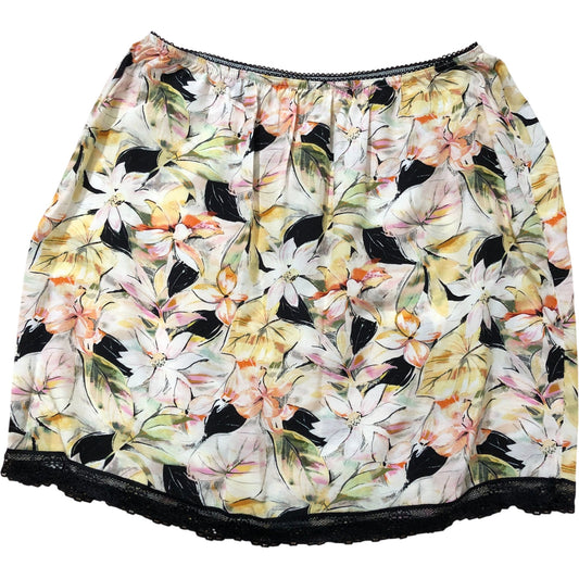 River Island Floral Print Skirt Women's Elastic Waist Lace Trim Summer Size 8