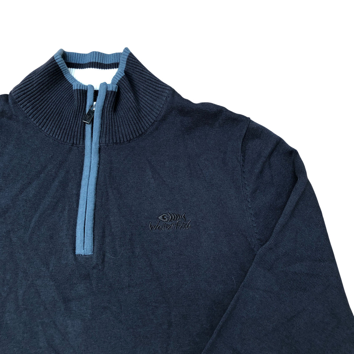 Weird Fish Quarter Zip Sweater Dark Navy Size M