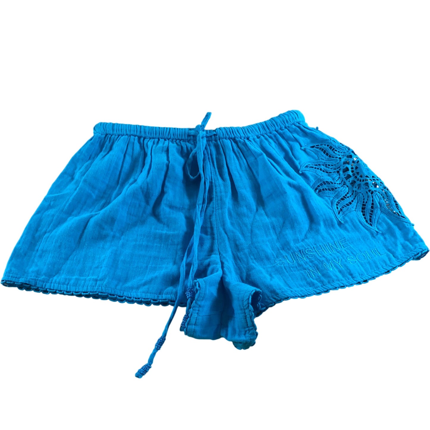 River Island Women's Blue Shorts Size S Cotton Embroidered Sunshine Design