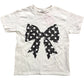 River Island Girls T-Shirt 7-8 Years White Polka Dot Bow Design Short Sleeve Top