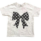 River Island Girls T-Shirt 7-8 Years White Polka Dot Bow Design Short Sleeve Top