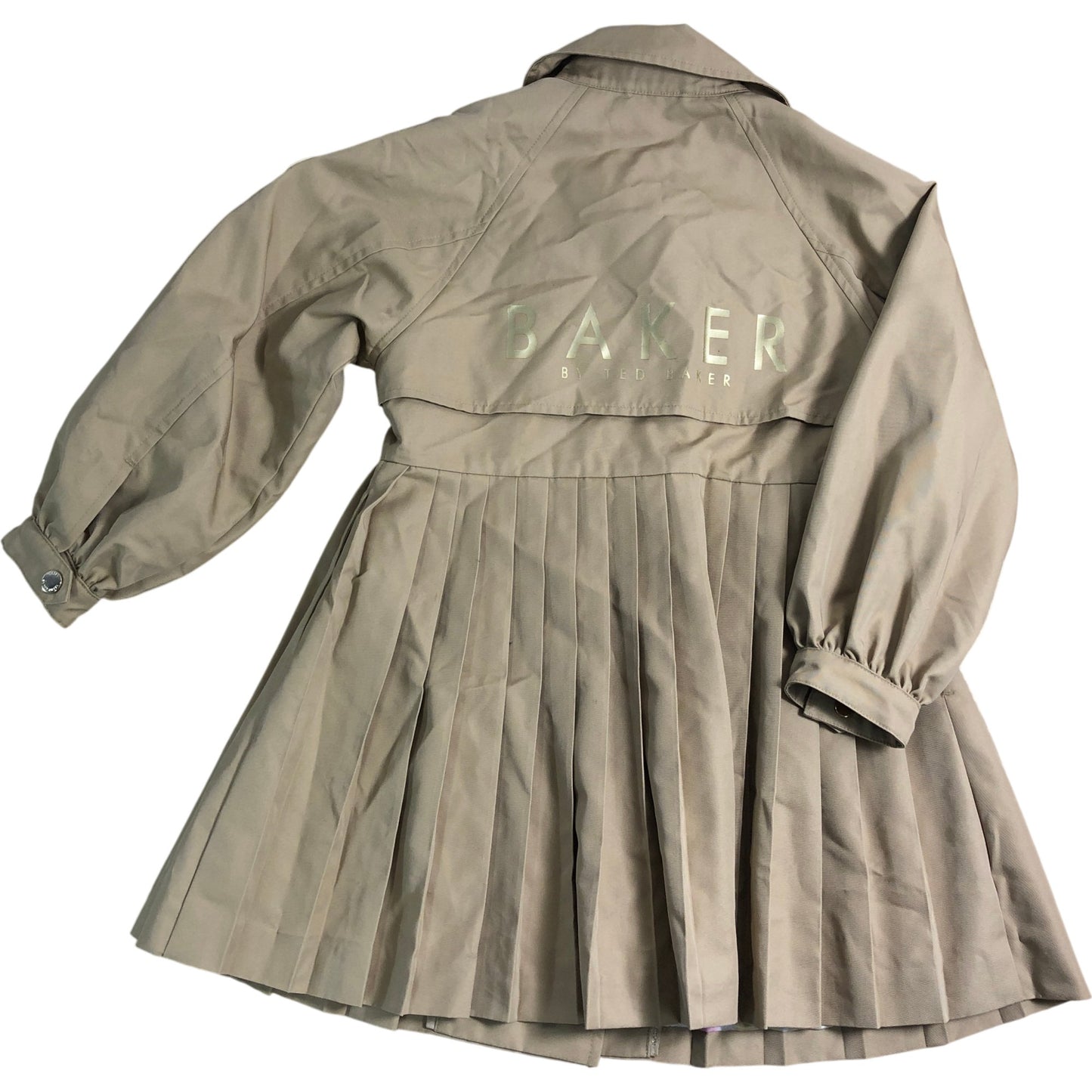 Baker By Ted Baker Girls Trench Coat 5-6 Years Stylish Pleated Khaki Outerwear