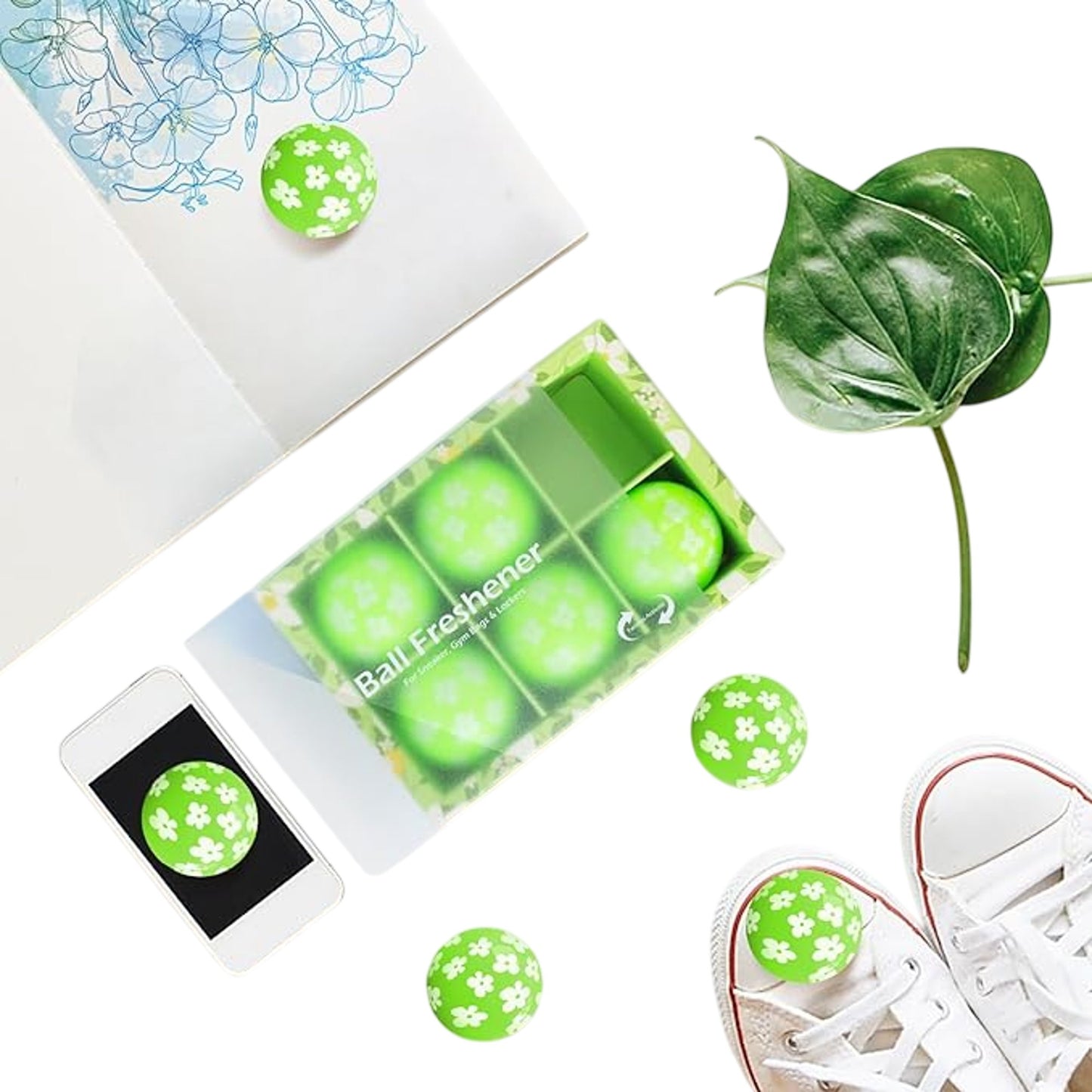 Green Flower Scented Shoe Fresheners Pack Of Six Ball Fresheners For Gym Bags
