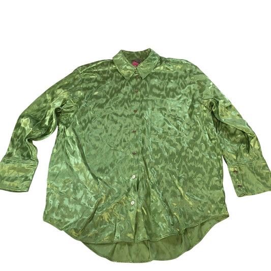 River Island Green Satin Long Sleeve Shirt Women's Button Up Pocket Style UK8