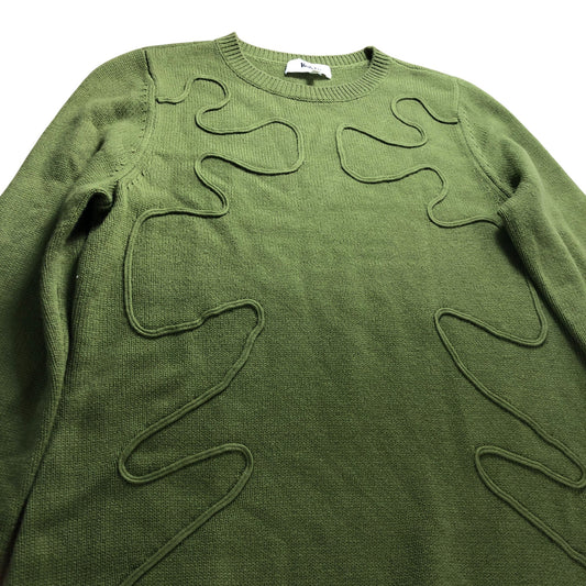 Branded Khaki Green Knitted Fringed Midi Dress - Size 12-14