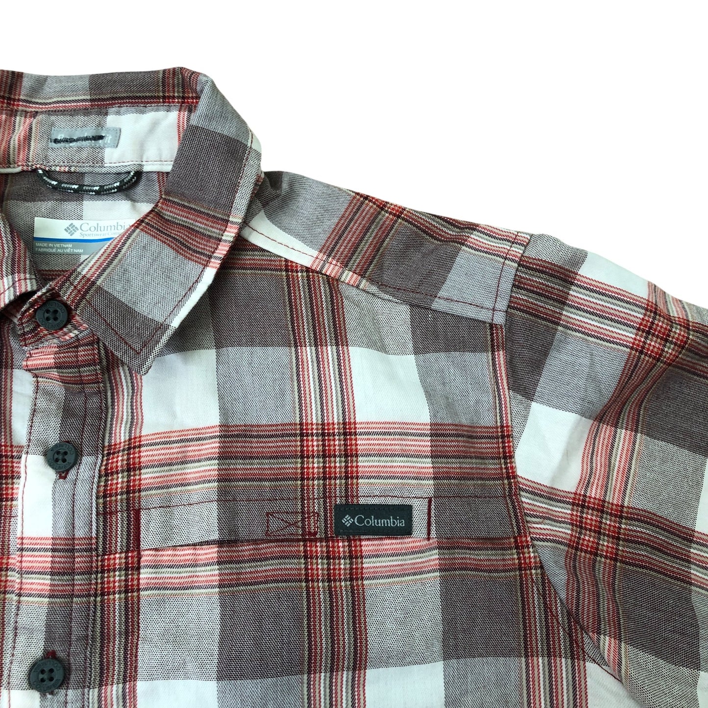 Columbia Short Sleeve Shirt S/P Men's Check Plaid Casual Outdoor Red Brown