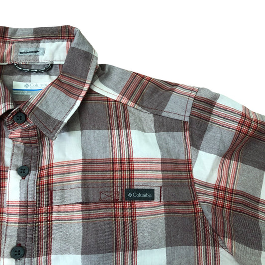 Columbia Short Sleeve Shirt S/P Men's Check Plaid Casual Outdoor Red Brown