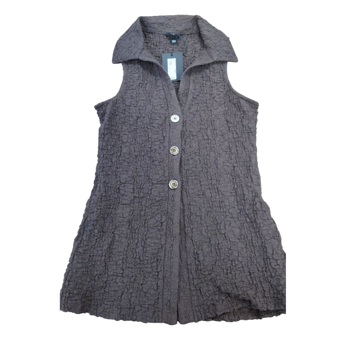Dark Brown Sleeveless Shirt UK8 Women's Button-Up Crinkle Textured Fashion