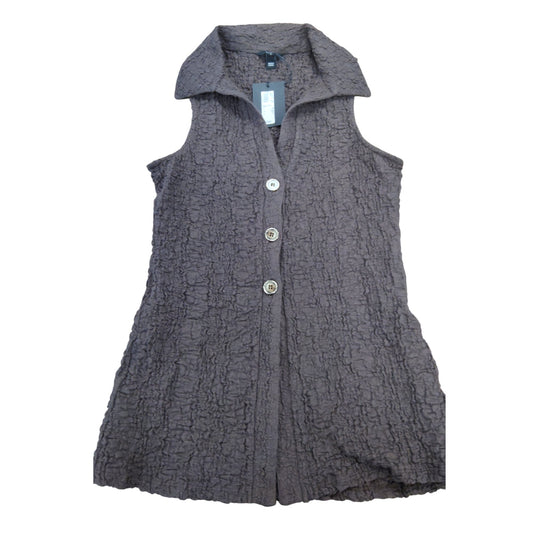 Dark Brown Sleeveless Shirt UK8 Women's Button-Up Crinkle Textured Fashion