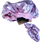 Hat Hut Satin Sleep Cap One Size Adjustable Bonnet Light Pink With Scrunchie