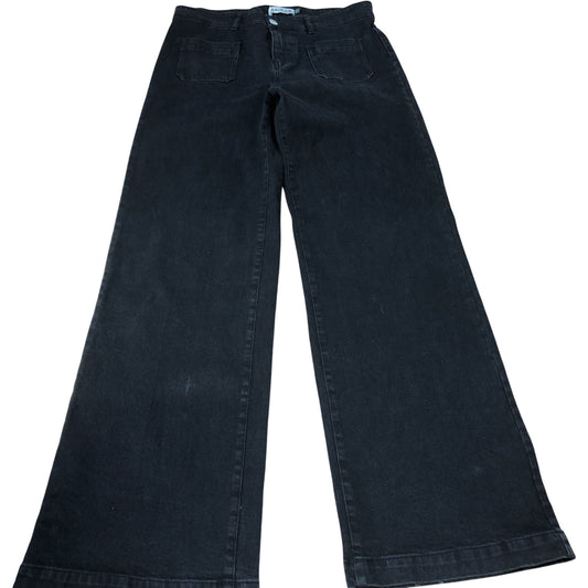 Baukjen Organic Cotton Jeans Women's Black Size 14 High Waist Wide Leg Stretch