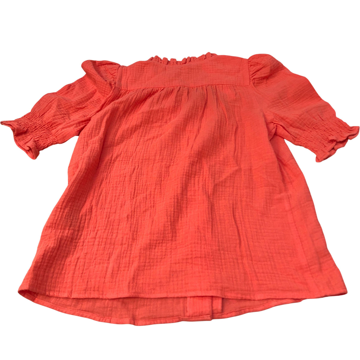 Baukjen Organic Cotton Blouse UK8 Women's Puff Sleeve Button Front Orange