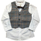 River Island Kids Four Piece Grey Check Suit - Shirt Trousers Waistcoat Bow Tie