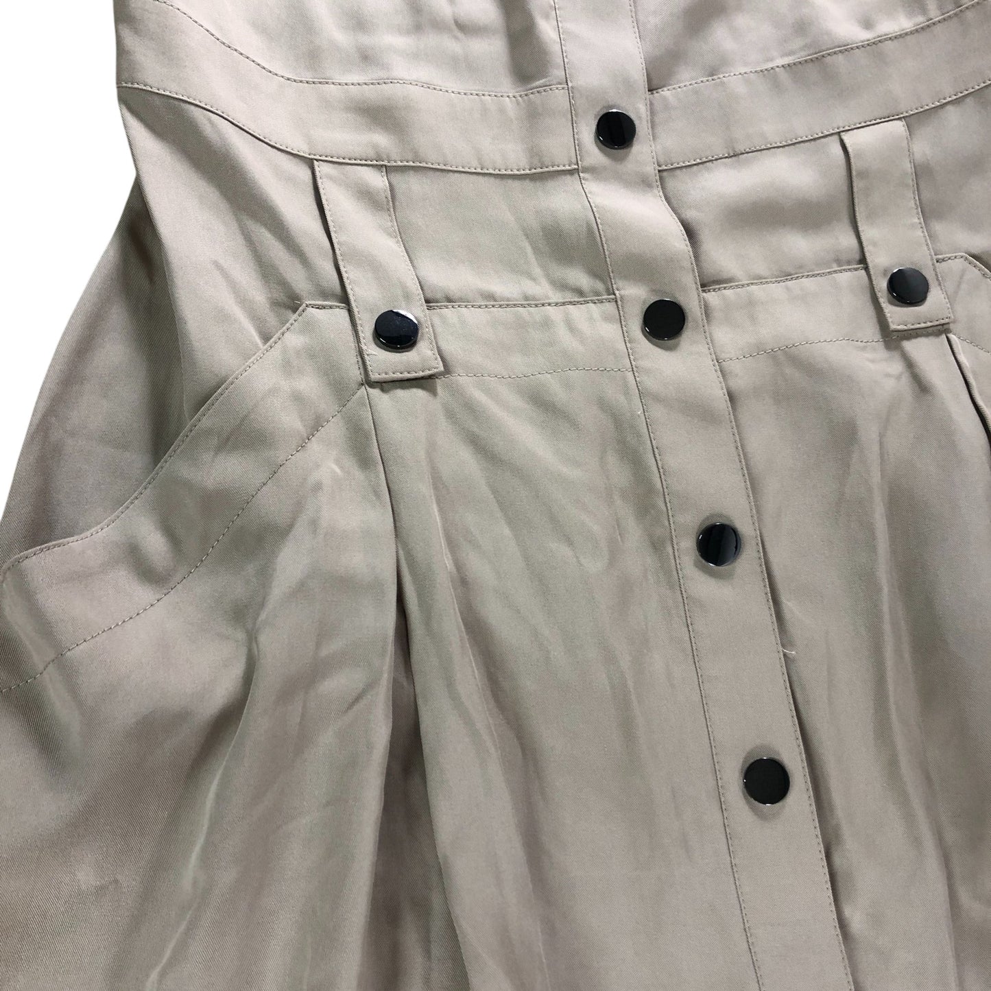 Shirt Dress UK10 Women's Khaki Short Sleeve Button Up