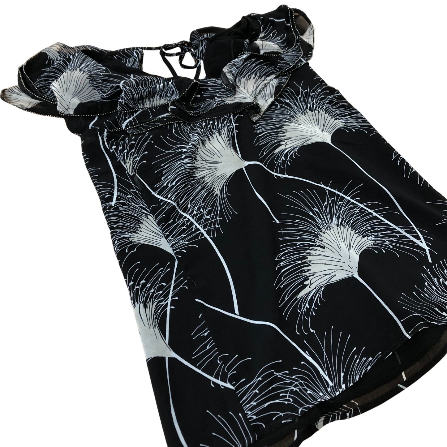 Branded Floral Print Blouse Women's Ruffled Sleeve Black White UK Size 8