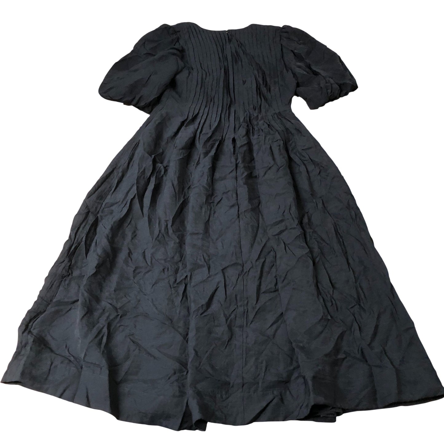 Black Midi Dress Size 12 Women's Puff Sleeve Pleated V Neck