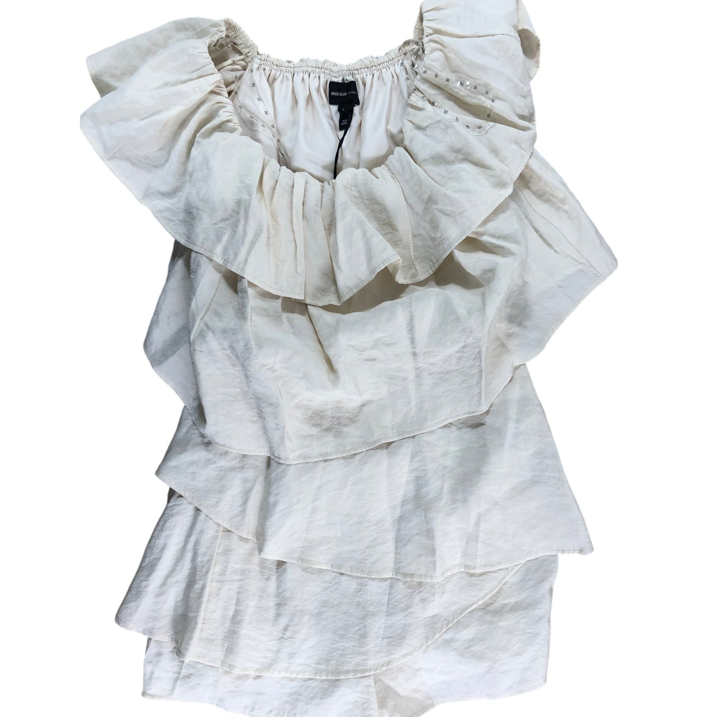 River Island Ruffled Bodysuit UK8 Women's Beige Light Off Shoulder Style