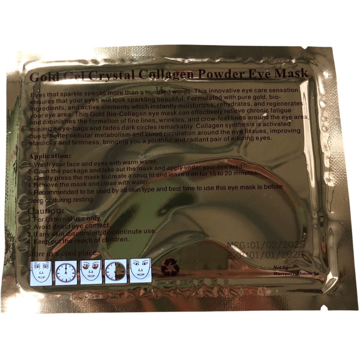 Gold Gel Crystal Collagen Powder Eye Mask 24K Anti Ageing Treatment Pack of 16