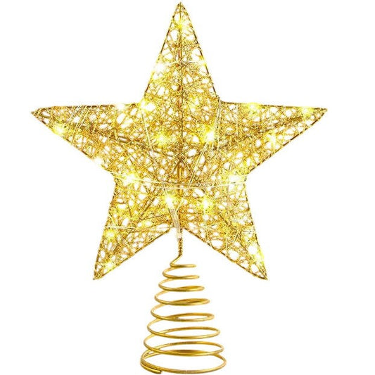 Pre Lit Christmas Tree Topper Gold Star 25cm