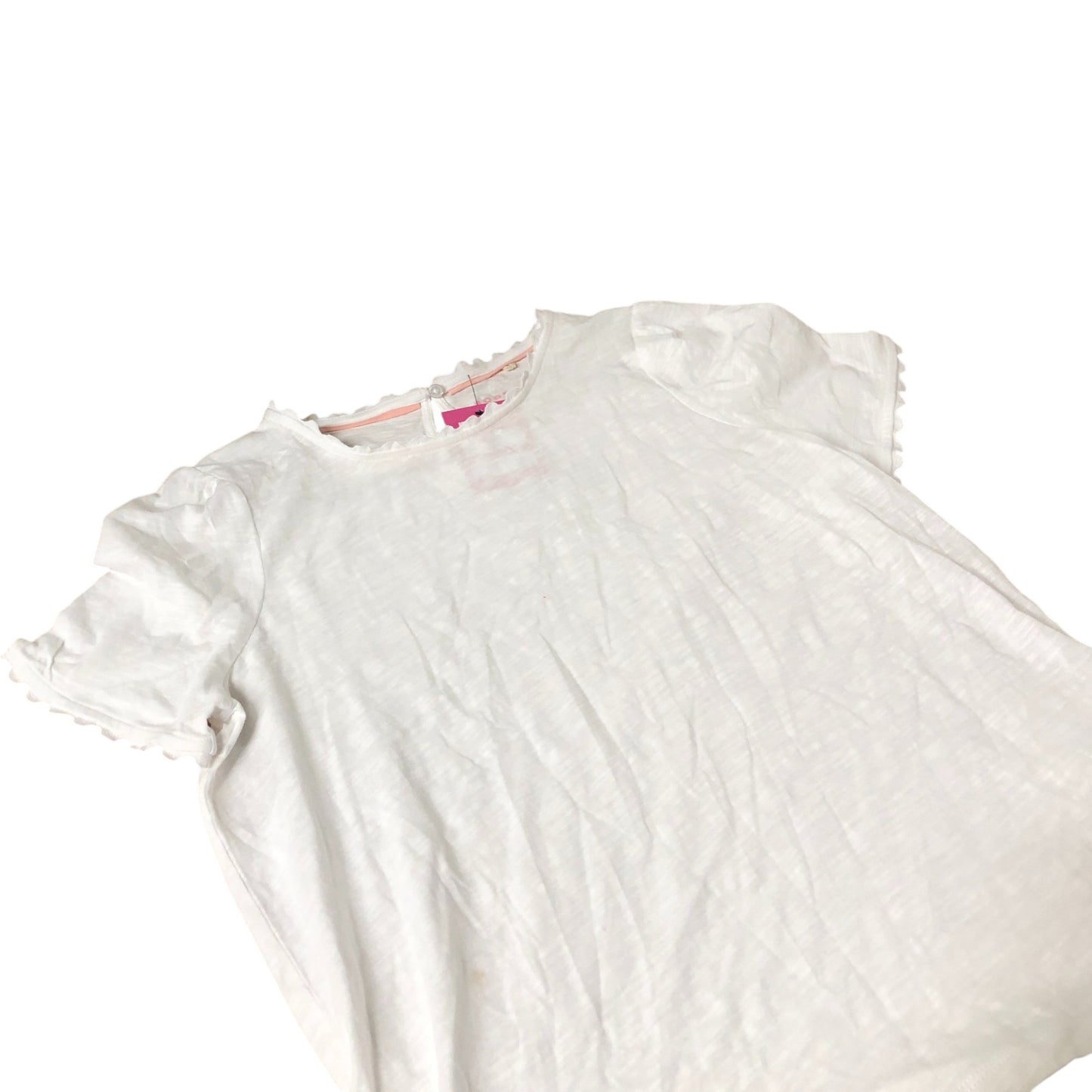 Women's White Top Size Soft Cotton Short Sleeve Ruffled Hem UK12