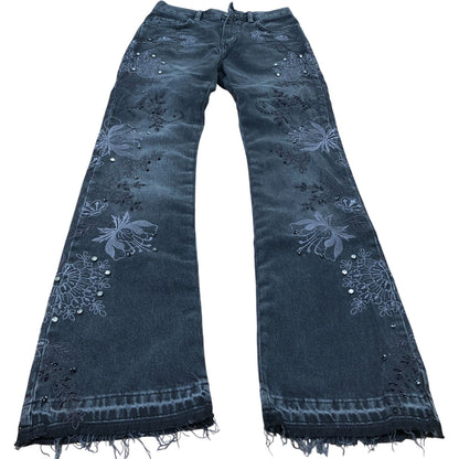 We The Free Jeans Women's Wide Leg Floral Design Black