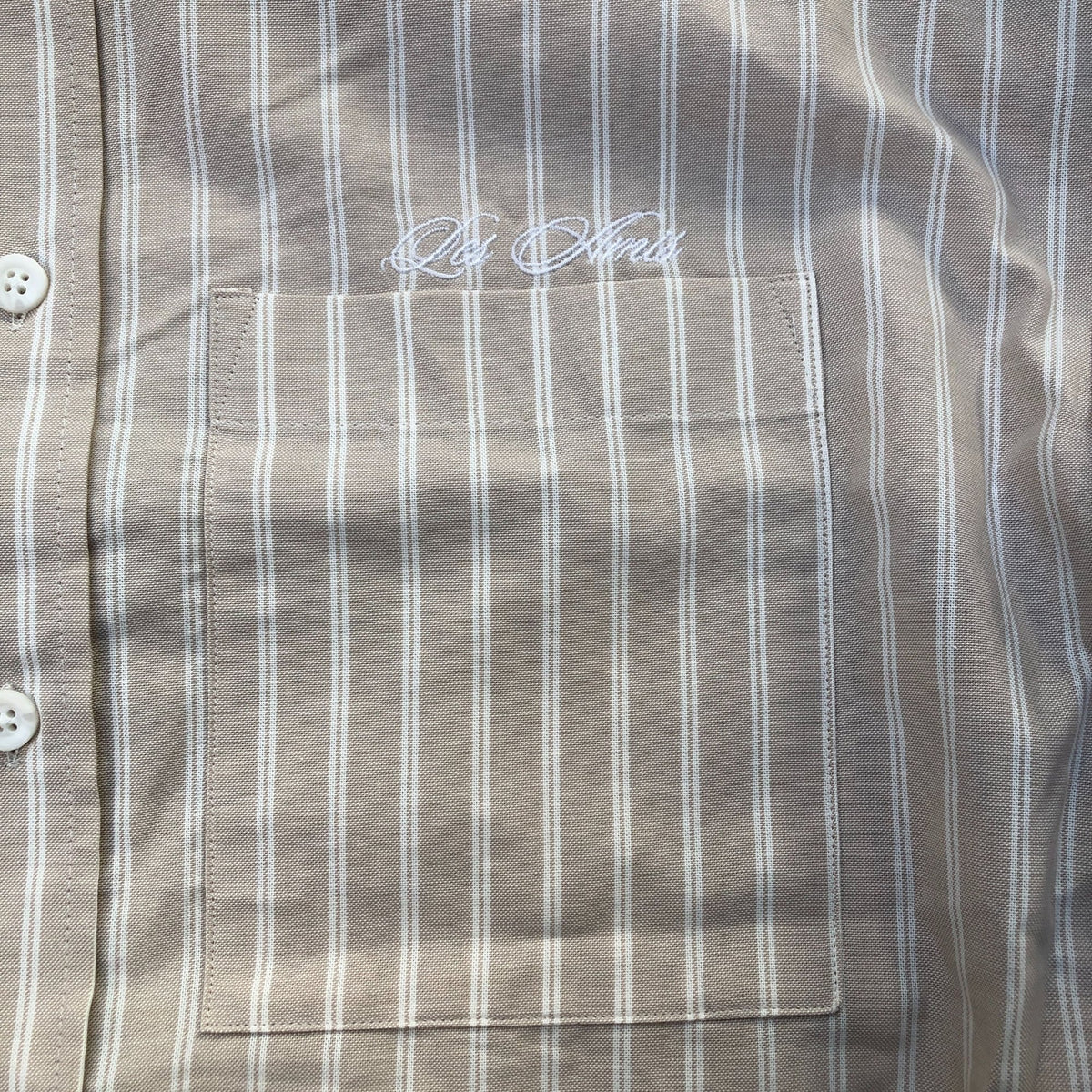 River Island Long Sleeve Shirt Beige Striped 100 Cotton With Pocket