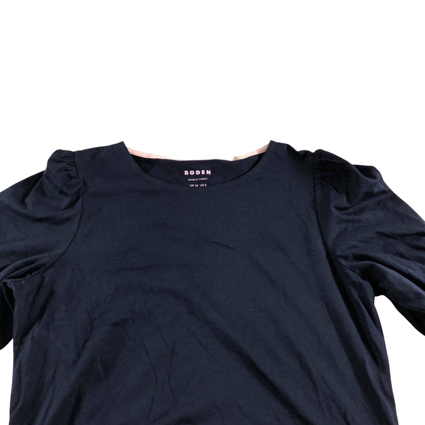 Boden Women's Navy Top Puff Sleeve Lightweight Cotton Blend UK10