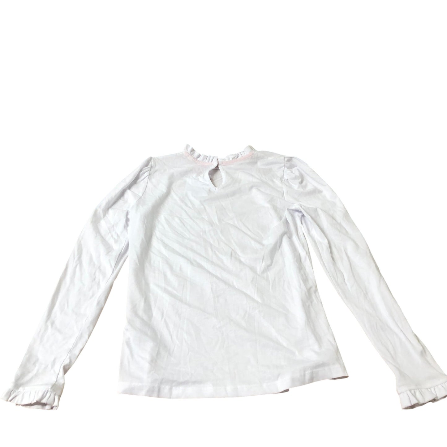Long Sleeve Top Women's White Frill Neck Soft Fabric UK8