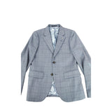River Island Suit Jacket UK36 R Men's Grey Check Formal Blazer with Floral Liner