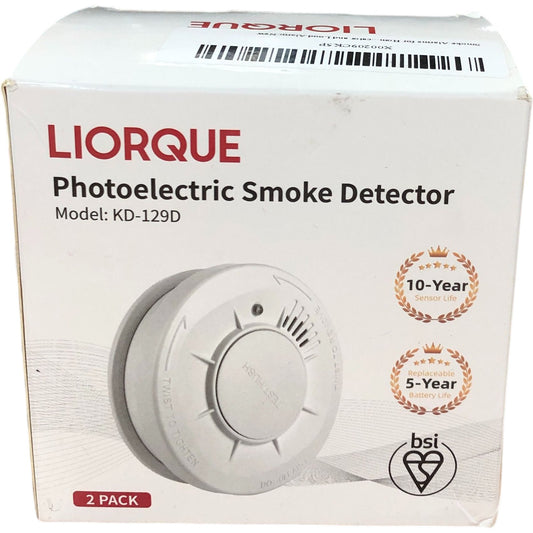 Liorque KD-129D Photoelectric Smoke Detector 10 Year Battery Life 2 Pack