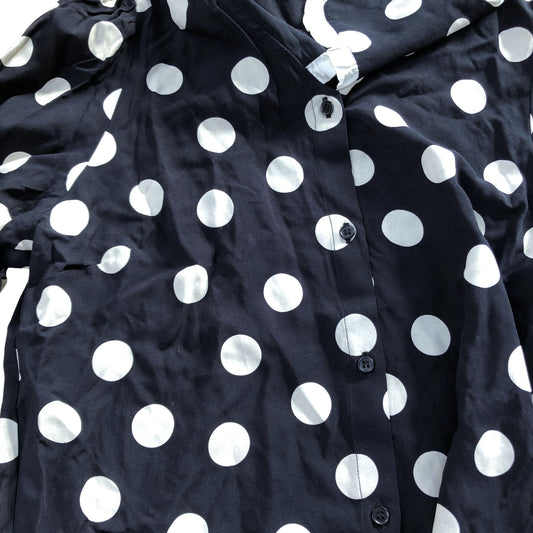 Baukjen Polka Dot Blouse Size 10 Women's Black White Ruffled Collar Chic