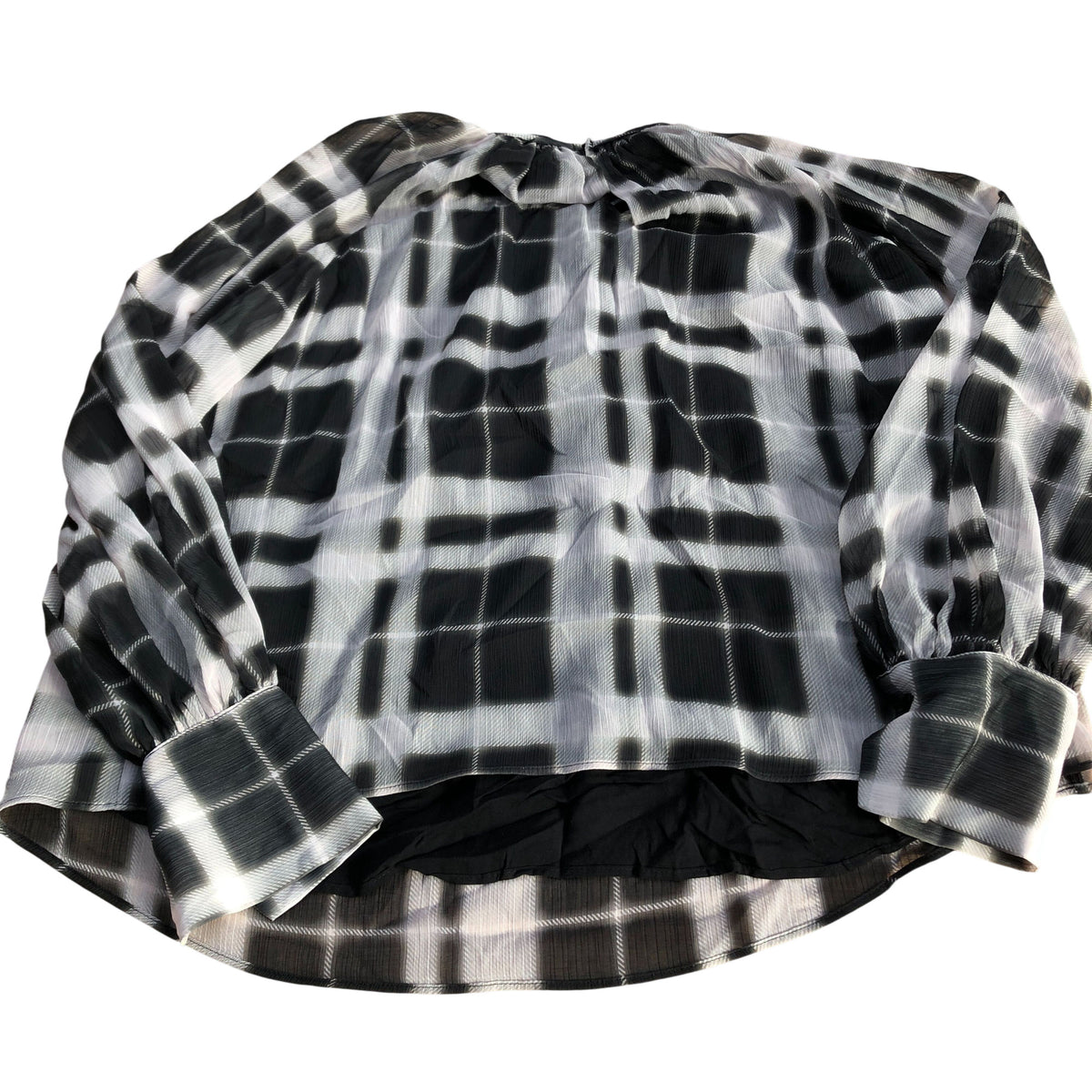 Blouse Size 10 Women's Black White Check Pattern Long Sleeve Top