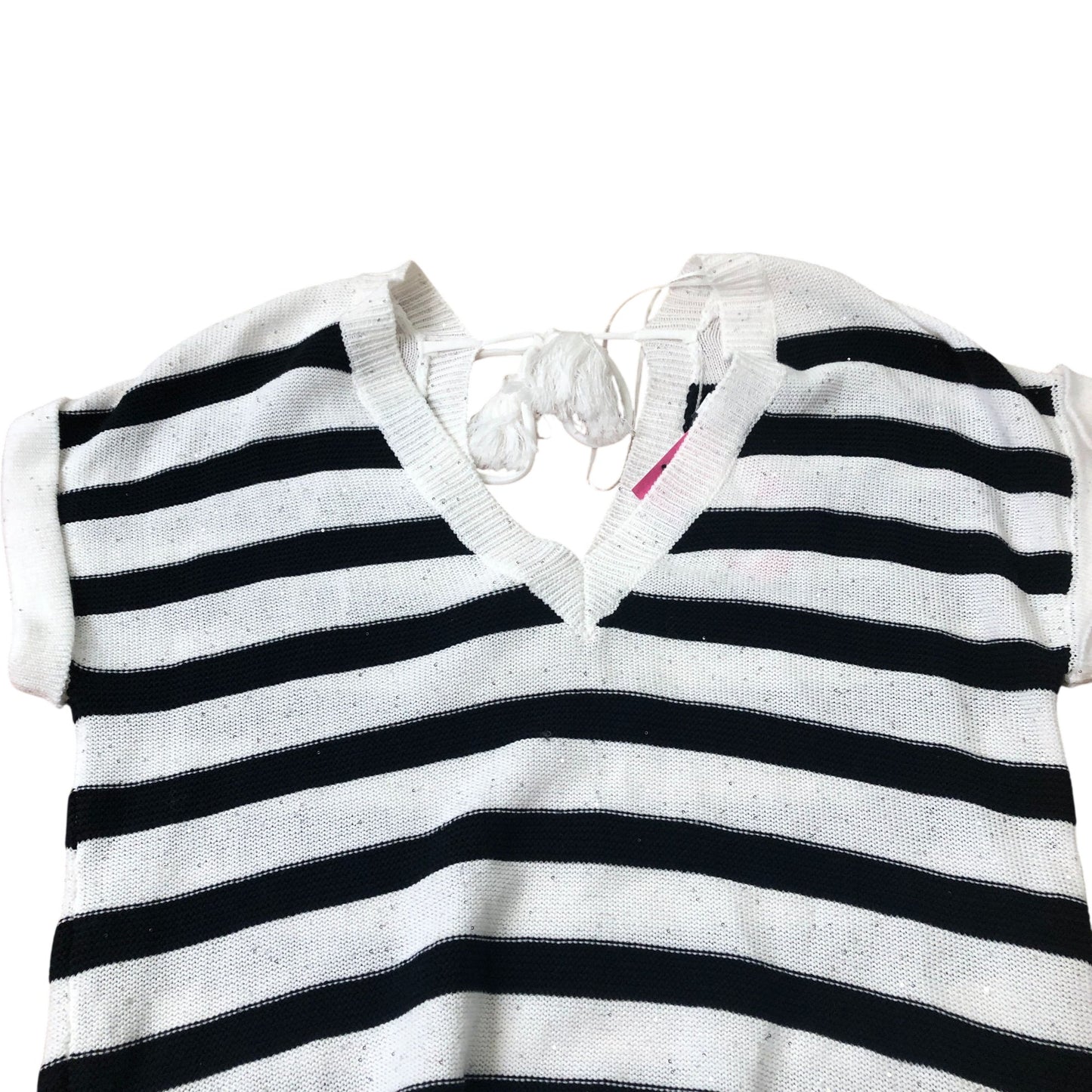 Striped V Neck Sweater Women's Cotton Short Sleeves Medium