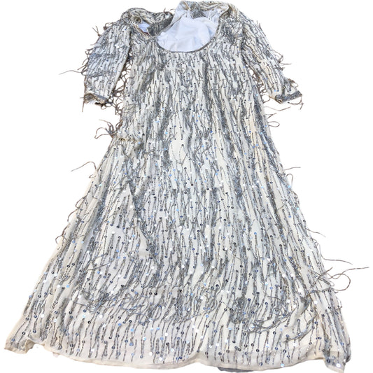 Embellished Evening Dress UK12 Women's Long Sleeve Beaded White Formal