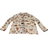 River Island Women's Casual Shirt UK10 Cream Viscose Printed Design Long Sleeve