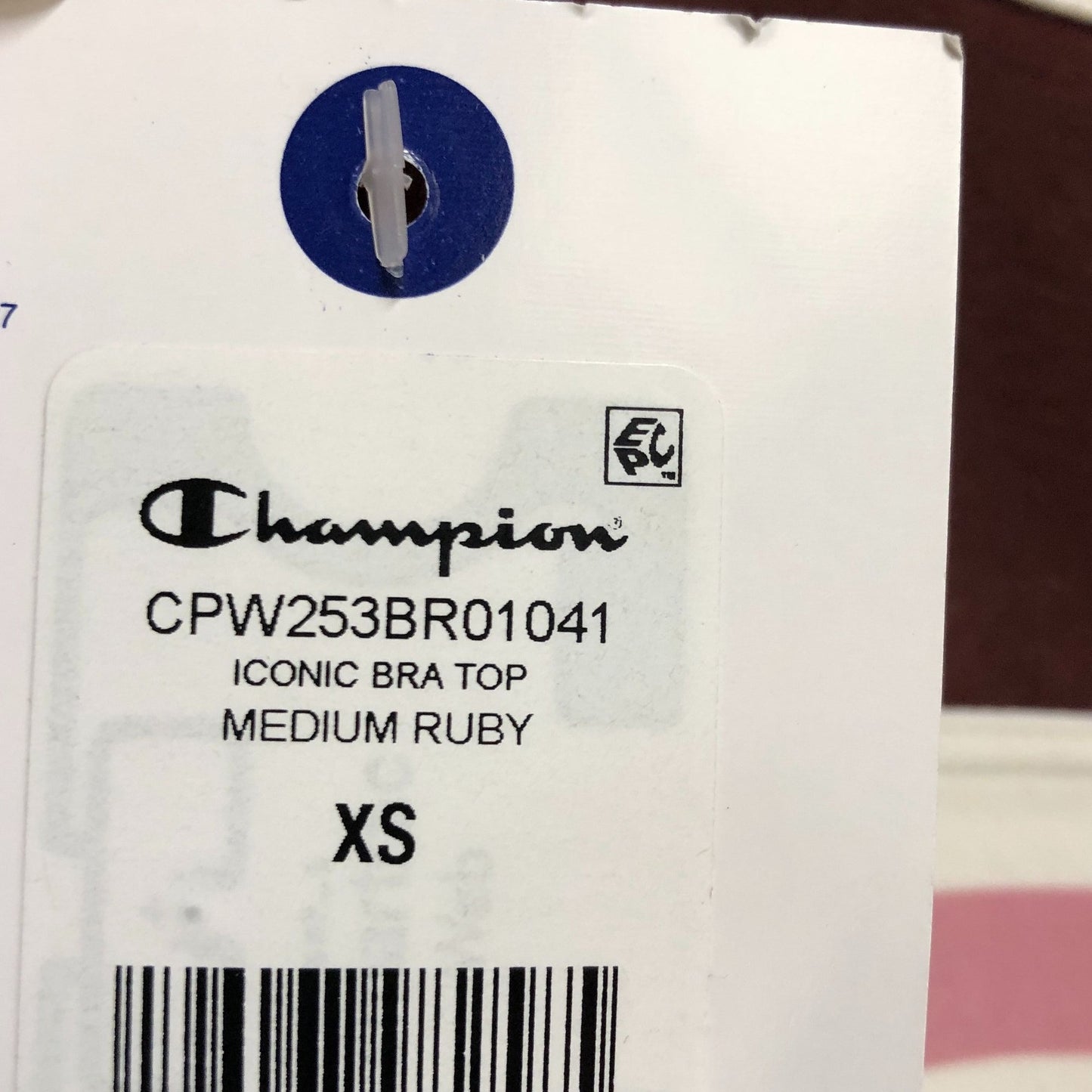 Champion Iconic Bra Top XS Women's Sports Bra Ruby Brown Cream