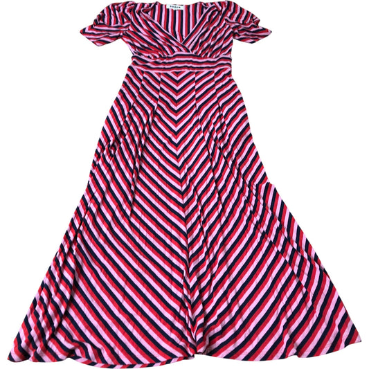 Striped Wrap Maxi Dress Women's Red Pink Viscose Blend Casual UK6