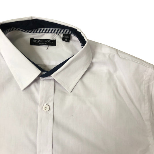Brave Soul Short Sleeve Shirt M Men's White Casual with Navy Detailing