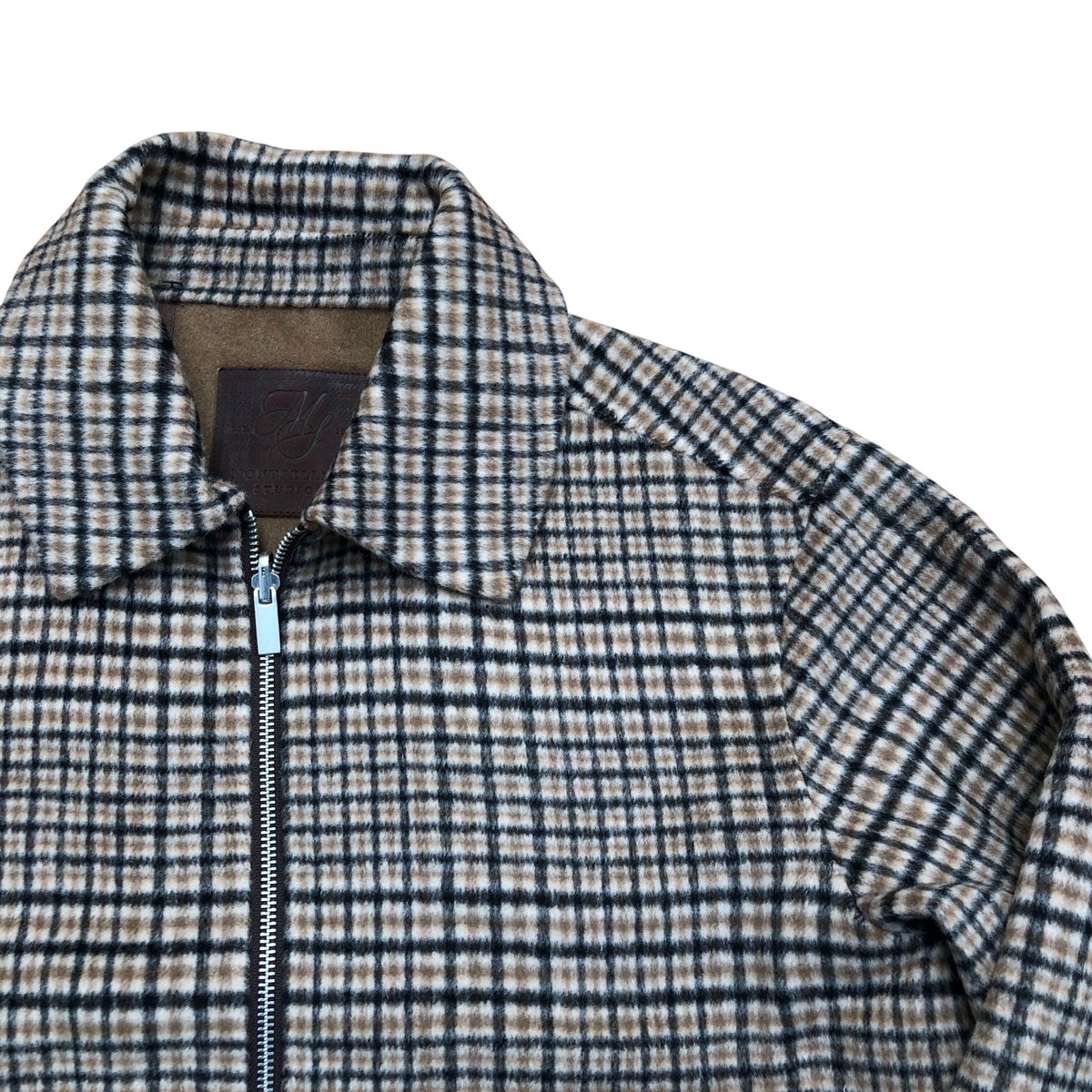 River Island Brown Check Wool Blend Zip Up Trucker Jacket