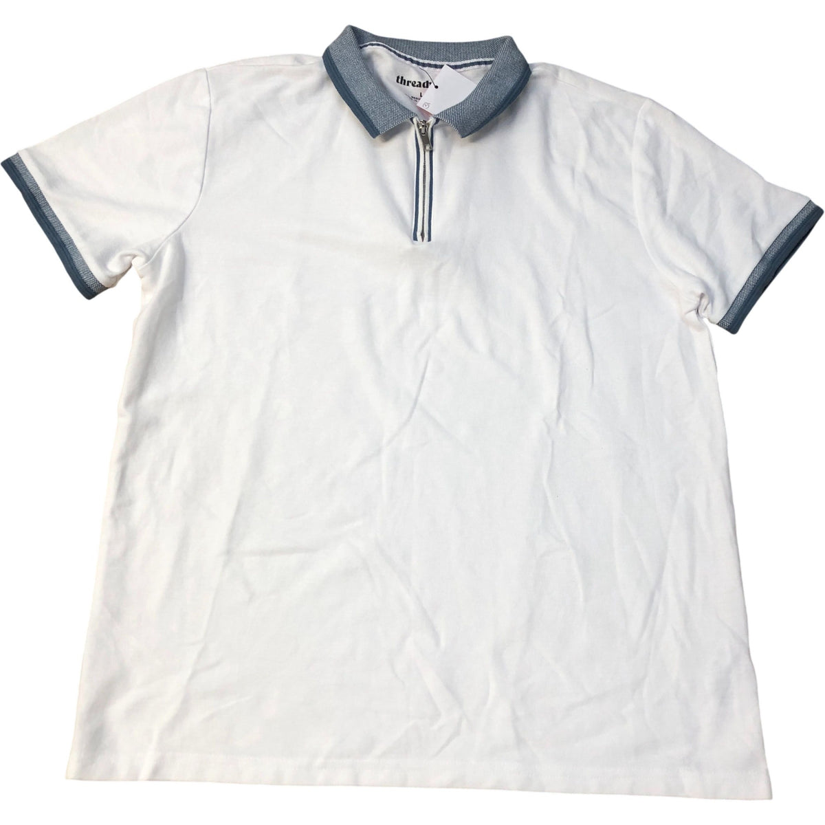 Threadbare Polo Shirt Regular Fit White Zip Neck Size L