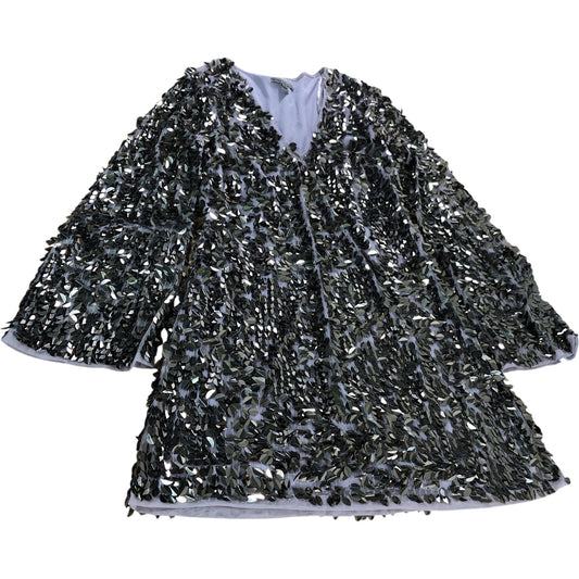 River Island Embellished Dress UK10 Women's V Neck Silver