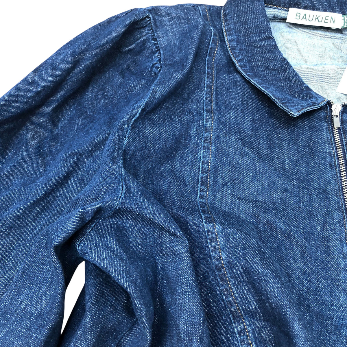 Baukjen Denim Dress UK Size 12 Women's Long Sleeve Tiered Organic Cotton Zip Up