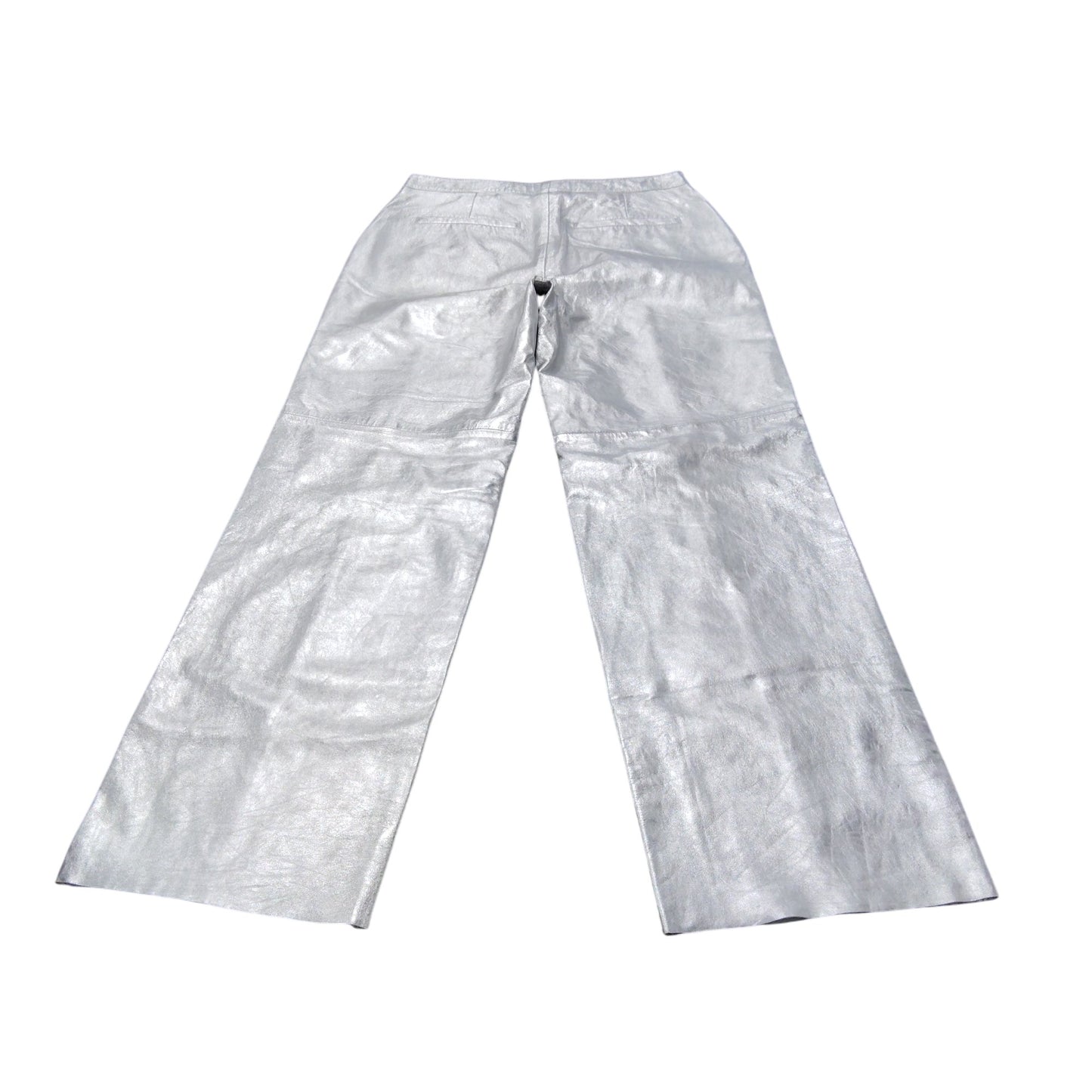 Stylish Metallic Silver Trousers UK12 Women's High Waist Flared Trousers